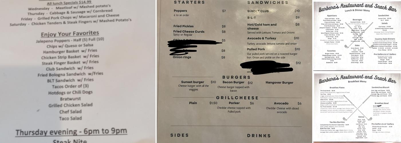 Barbara's Restaurant Menu