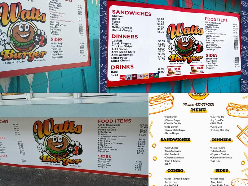 Watt's Burger Menu