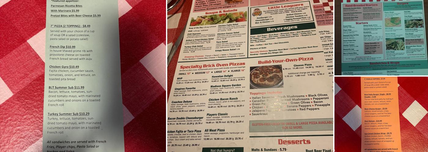 Player's Pizza & Pub Menu