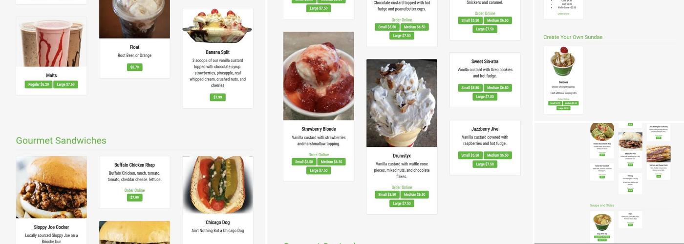 Rhapsodies Gourmet Frozen Custard and Sandwiches Menu