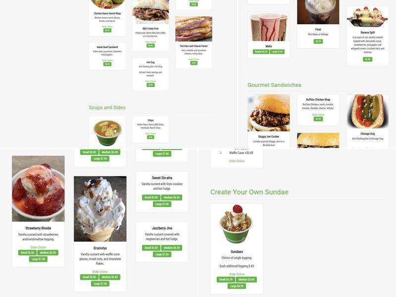 Rhapsodies Gourmet Frozen Custard and Sandwiches Menu