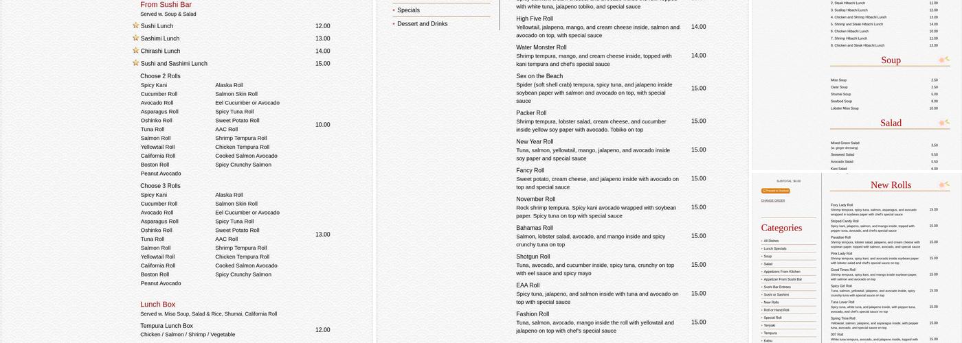 Sakura Japanese Steakhouse Menu