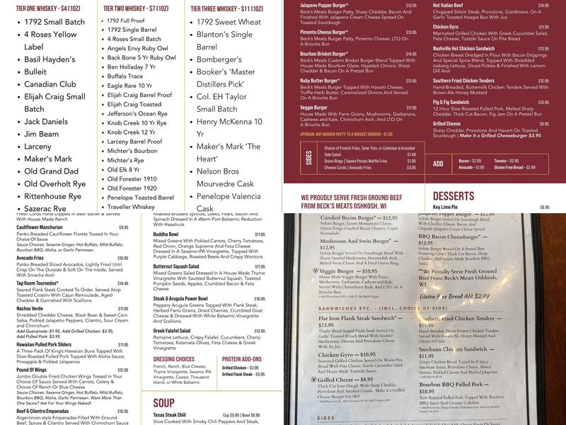 The Ruby Owl Tap Room Menu