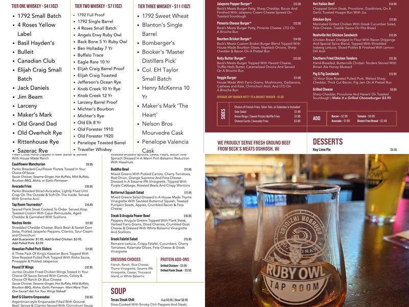 The Ruby Owl Tap Room Menu