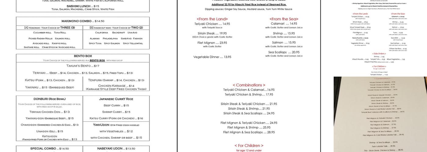 Takumi Sushi & Hibachi Menu