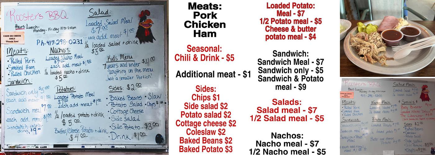 Rooster's BBQ Menu