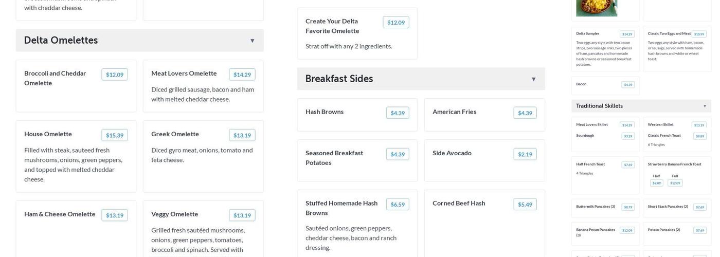 Delta Restaurant Menu