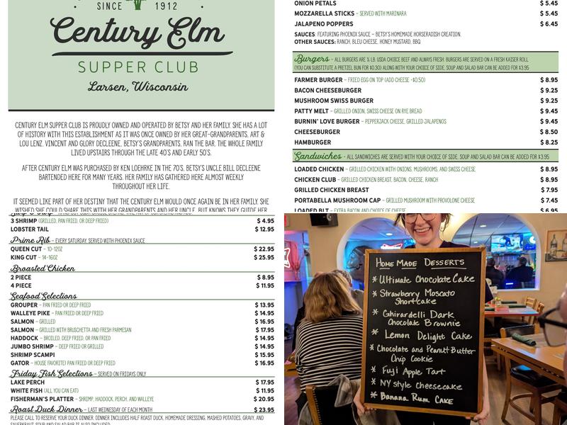 Century Elm Supper Club Menu