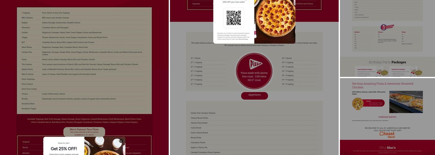 Mac's Pizza Shack Menu