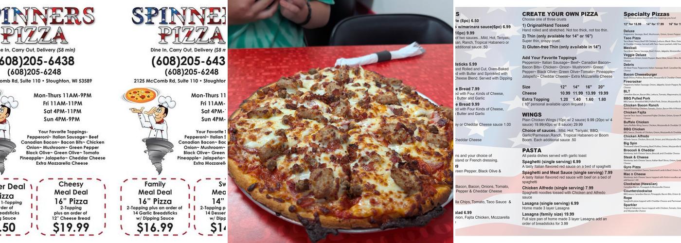 Spinners Pizza Menu