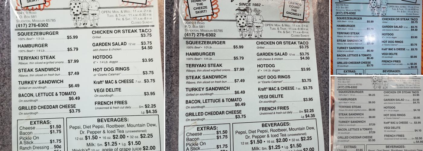 Squeeze Inn Menu