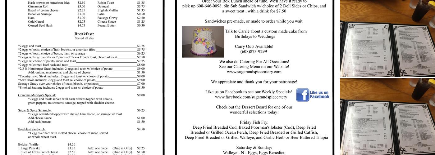 Sugar and Spice Eatery & Deli Menu