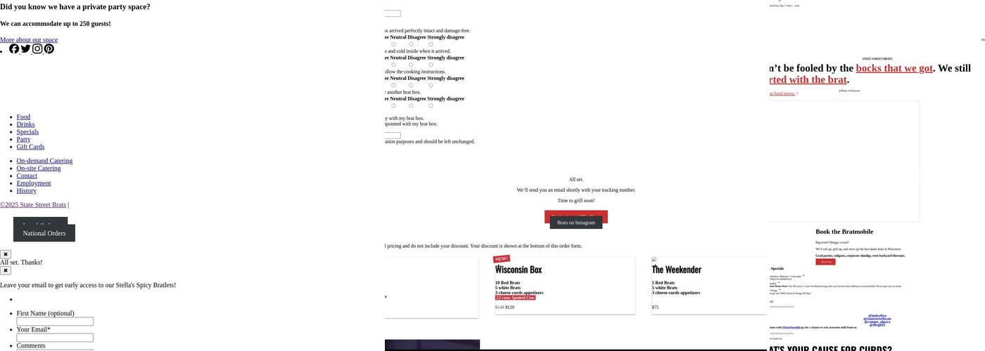 State Street Brats Menu