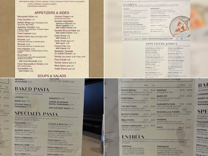 John's Pizzeria Menu