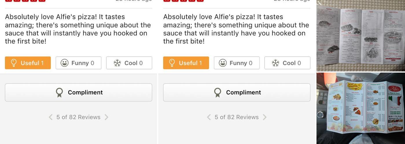 Alfie's Pizza Menu