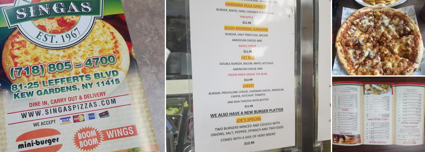 Singas Famous Pizza Menu