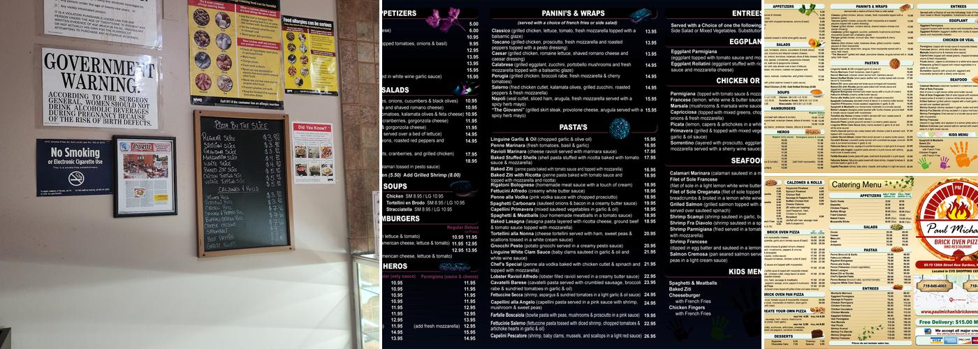 Paul Michael’s Brick Oven Cafe Restaurant Menu