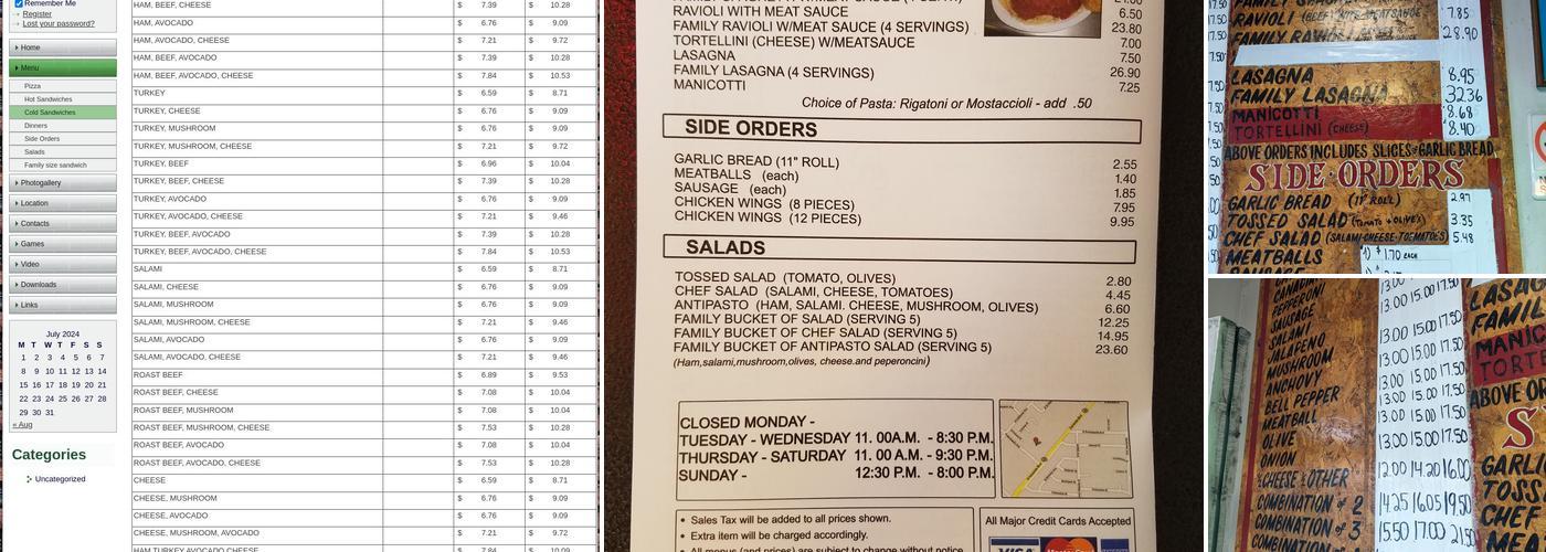 Scardino's Pizza Menu