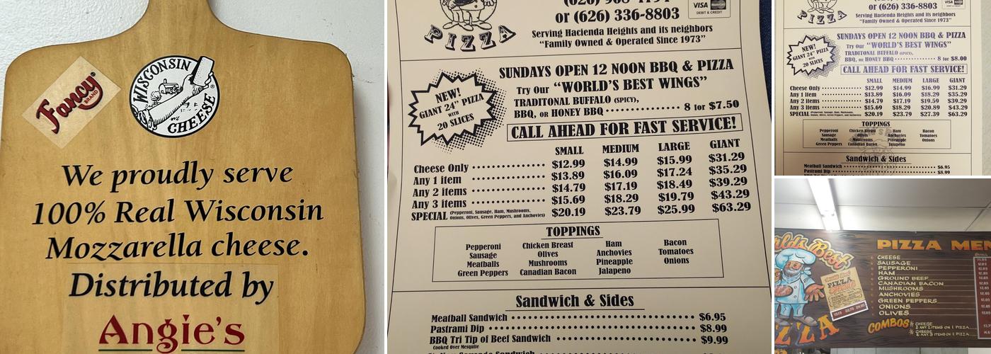 World's Best Pizza Menu