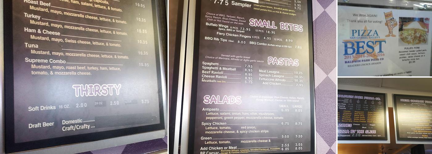 Baldwin Park Pizza Company Menu