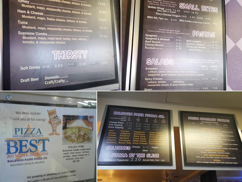 Baldwin Park Pizza Company Menu
