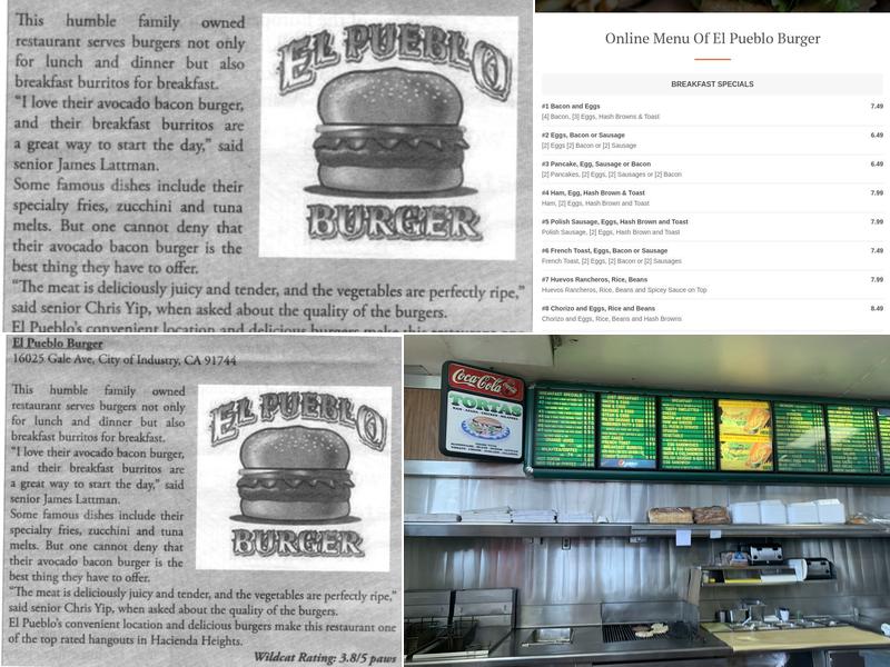 El Pueblo Burger Menu