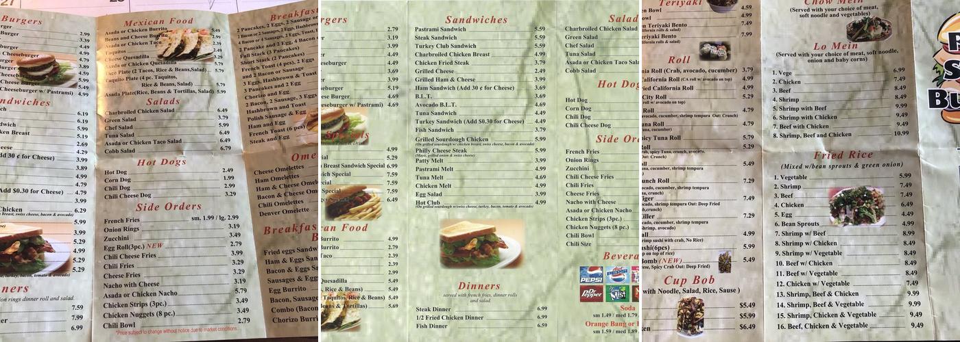 P&G Super Burger Menu