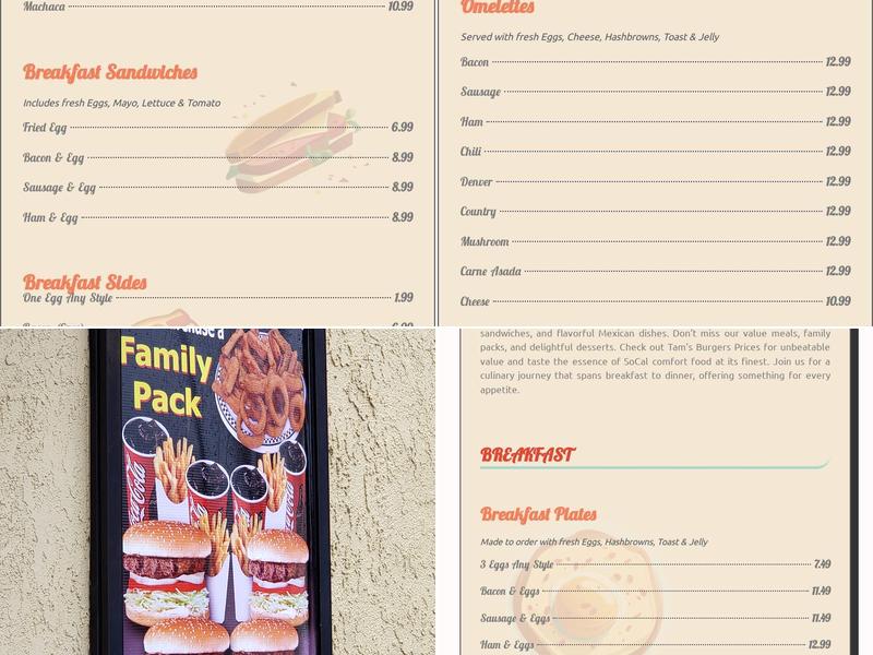 Tam's Burgers Menu
