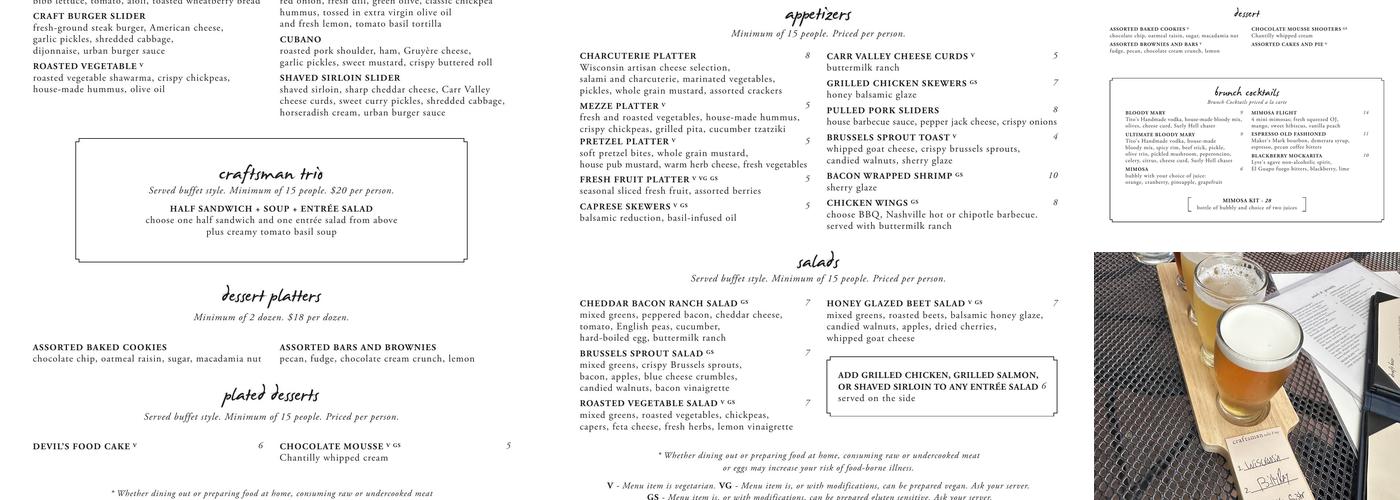 Craftsman Table & Tap Menu