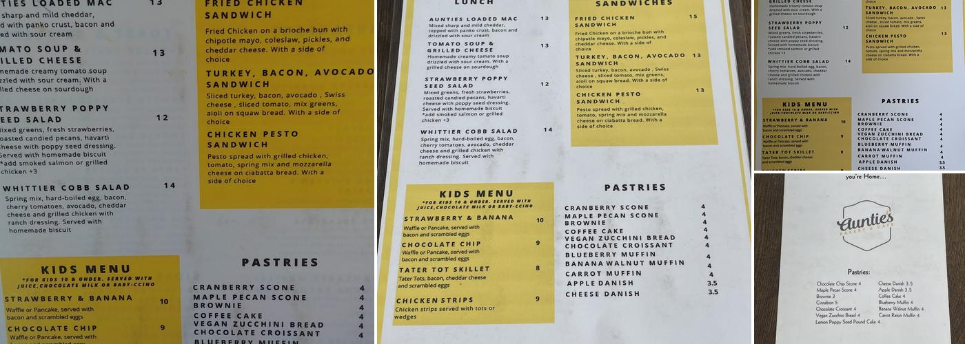 Auntie's Bakery & Cafe Menu