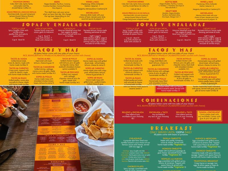 Zumayas Mexican Cafe Menu