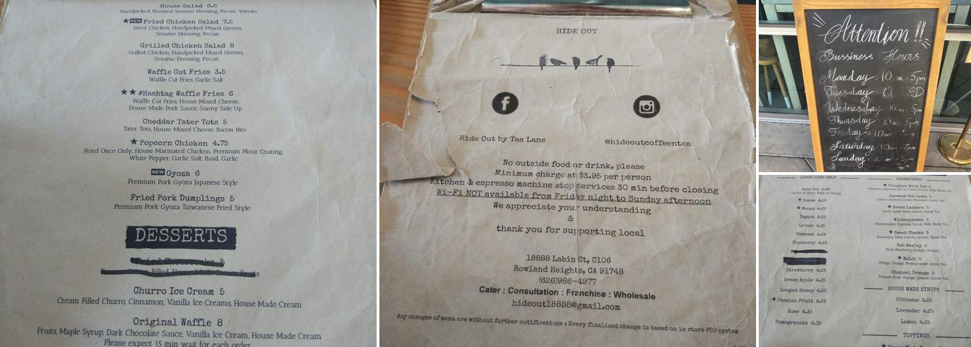 Hide Out Café Menu