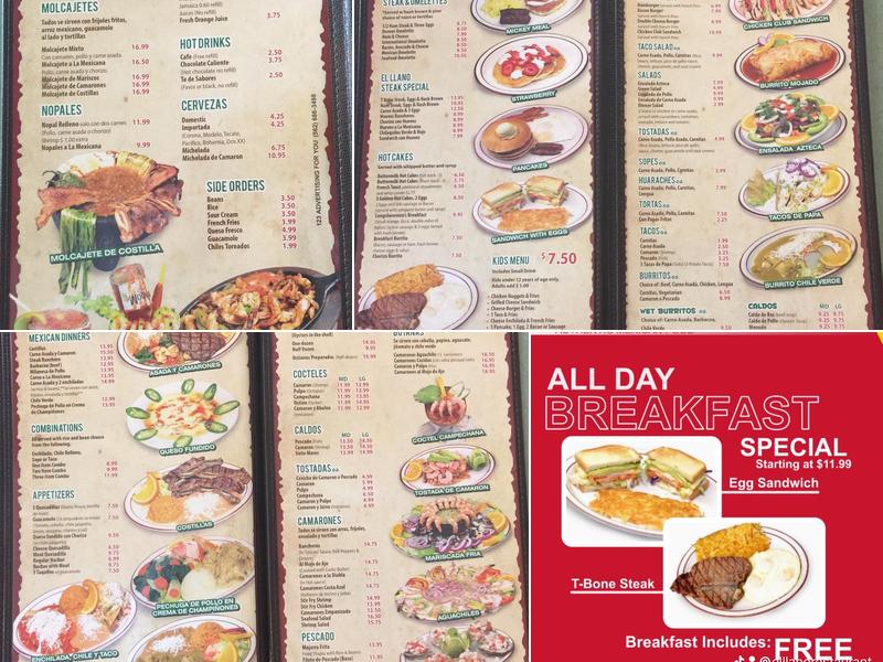 El llano restaurante Menu