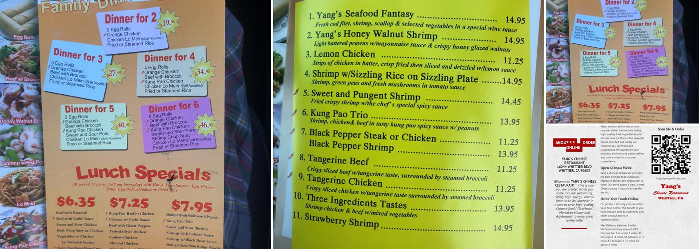 Quang's Vietnamese Restaurant Menu