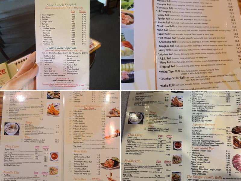 Sake Thai & Sushi Bar Menu