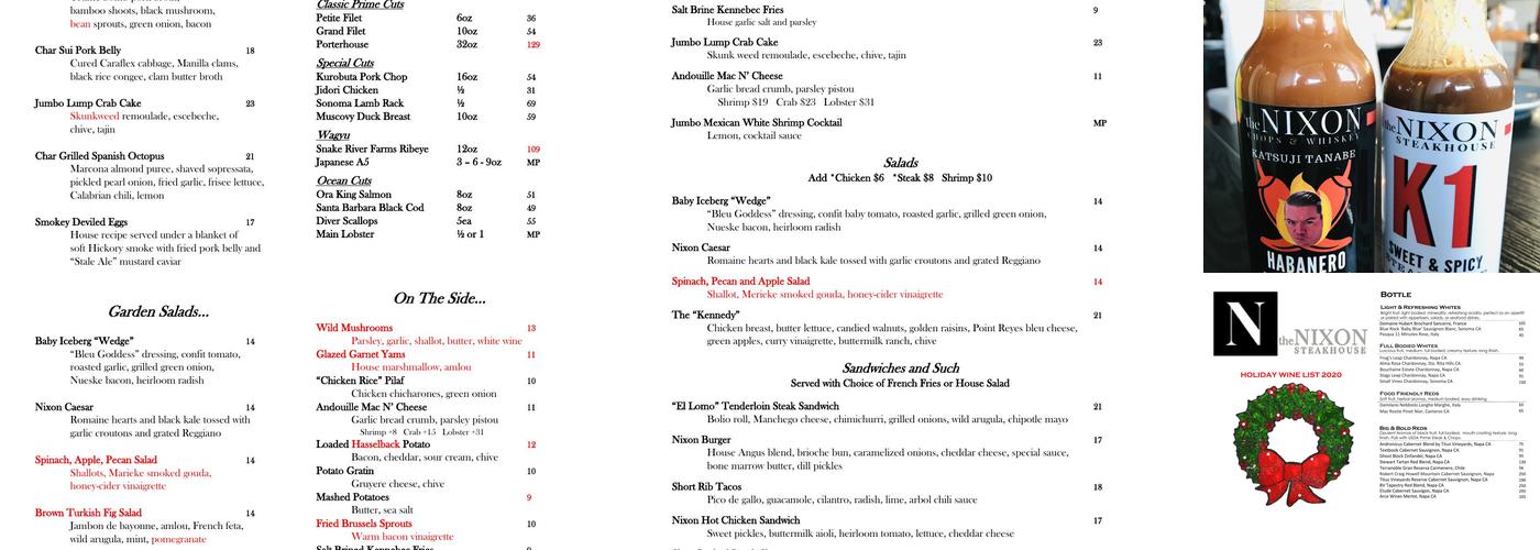The Nixon Steakhouse Menu