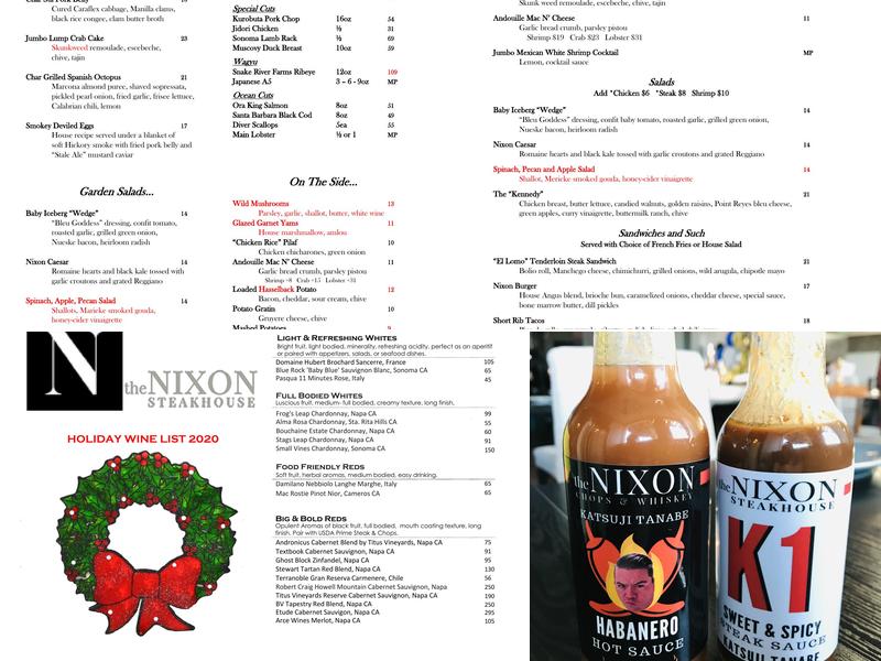 The Nixon Steakhouse Menu