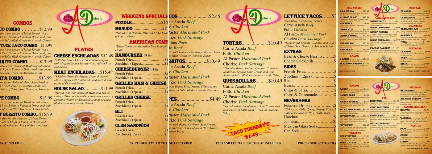Alma Delia's Restaurant Menu