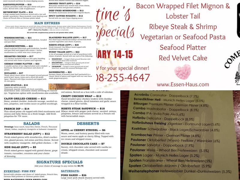 Essen Haus Restaurant and Bar Menu