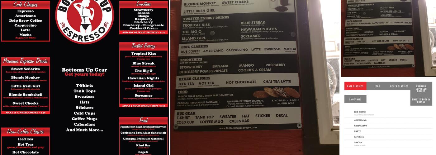 Bottoms Up Espresso Menu