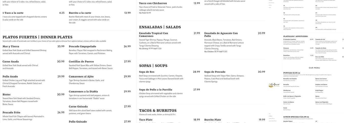 Café Plátano Menu