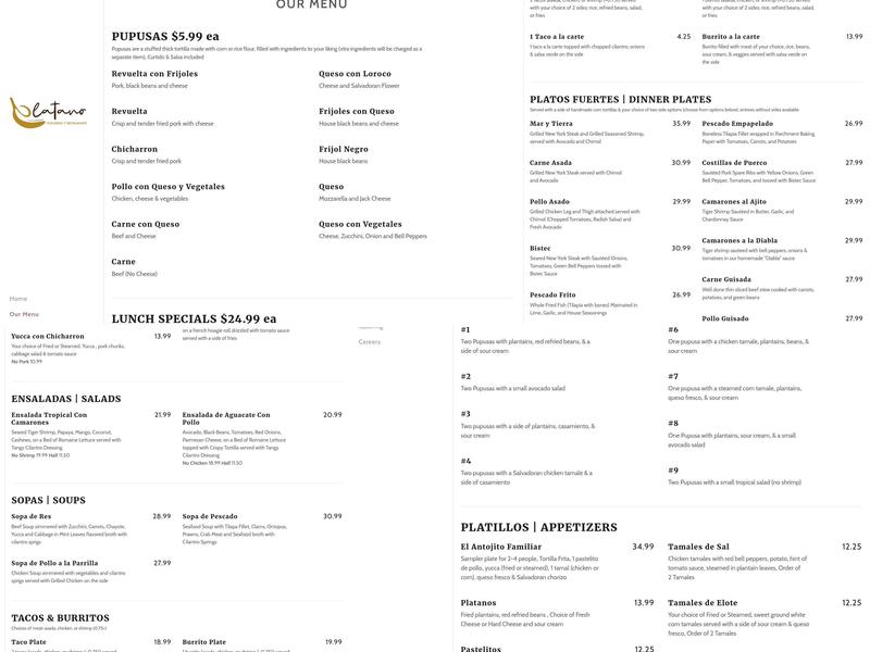 Café Plátano Menu