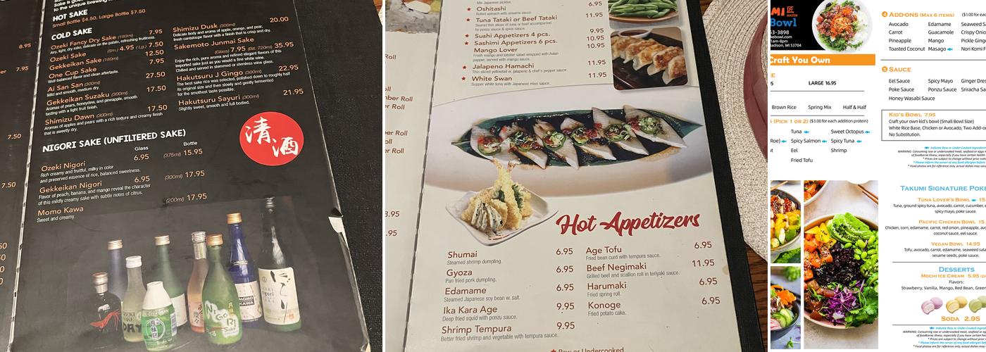 Takumi Poke Bowl Menu