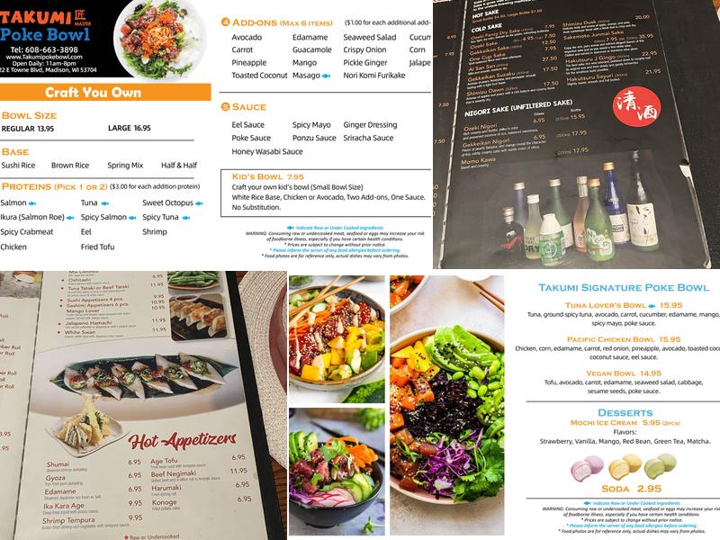 Takumi Poke Bowl Menu