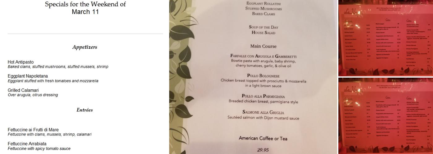 La Vigna Menu
