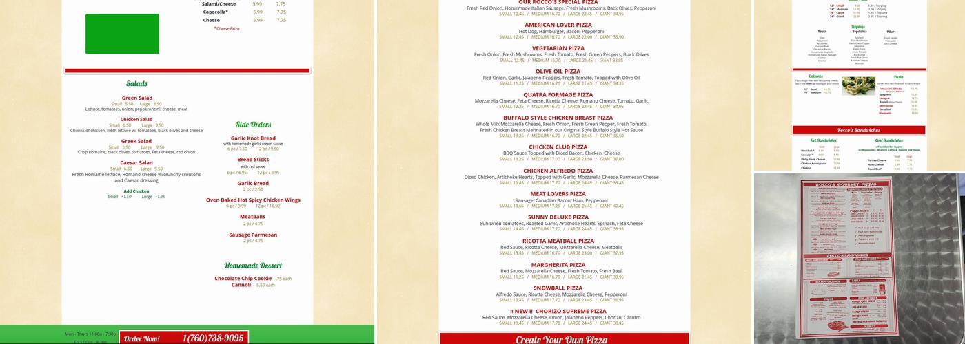 Rocco's Pizza Deli Menu
