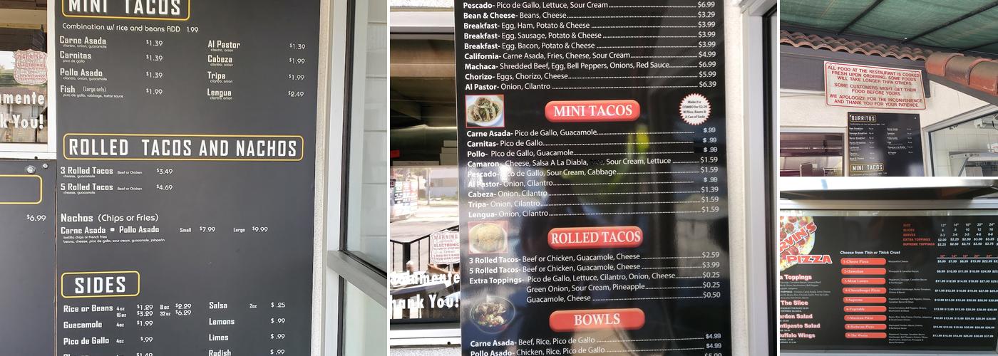 Marvin's Pizza Place and Mexican Food Menu