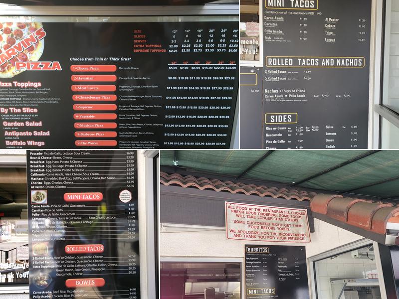 Marvin's Pizza Place and Mexican Food Menu