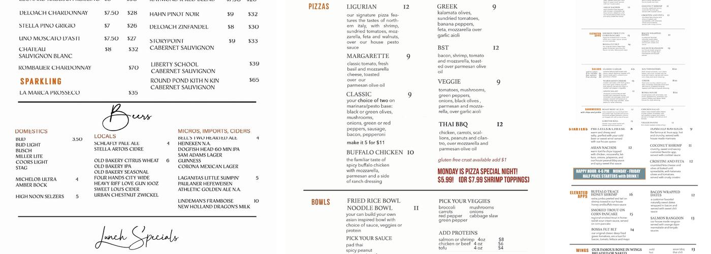 Bossanova Menu