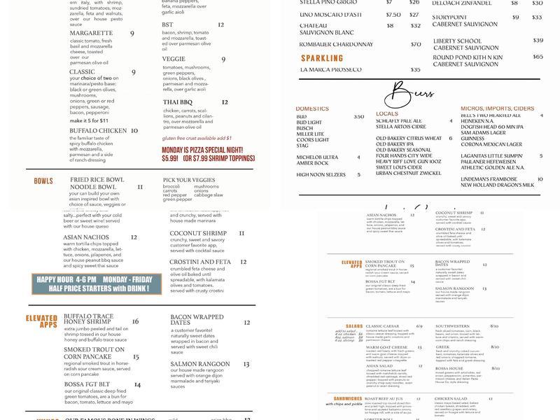 Bossanova Menu